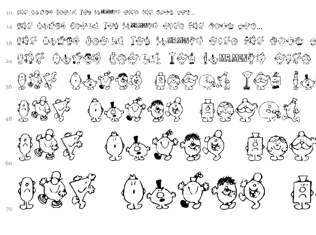 Mr Men font waterfall